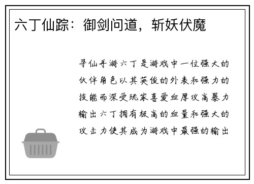 六丁仙踪：御剑问道，斩妖伏魔