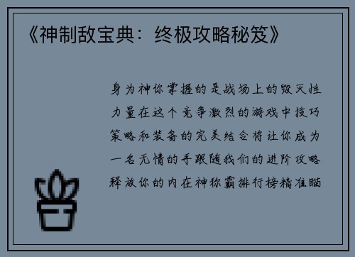 《神制敌宝典：终极攻略秘笈》